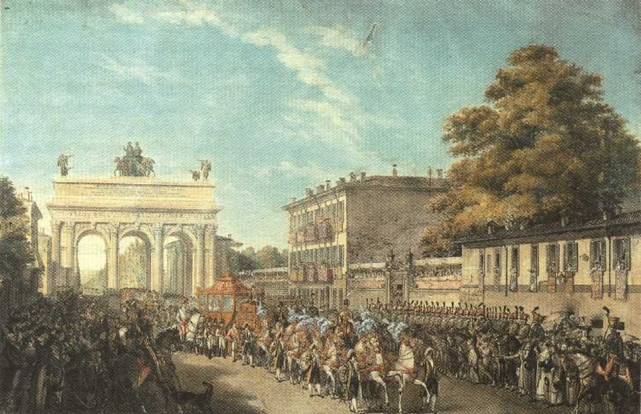 Temporary plasterboard arch at Porta Venezia in Milan in 1825