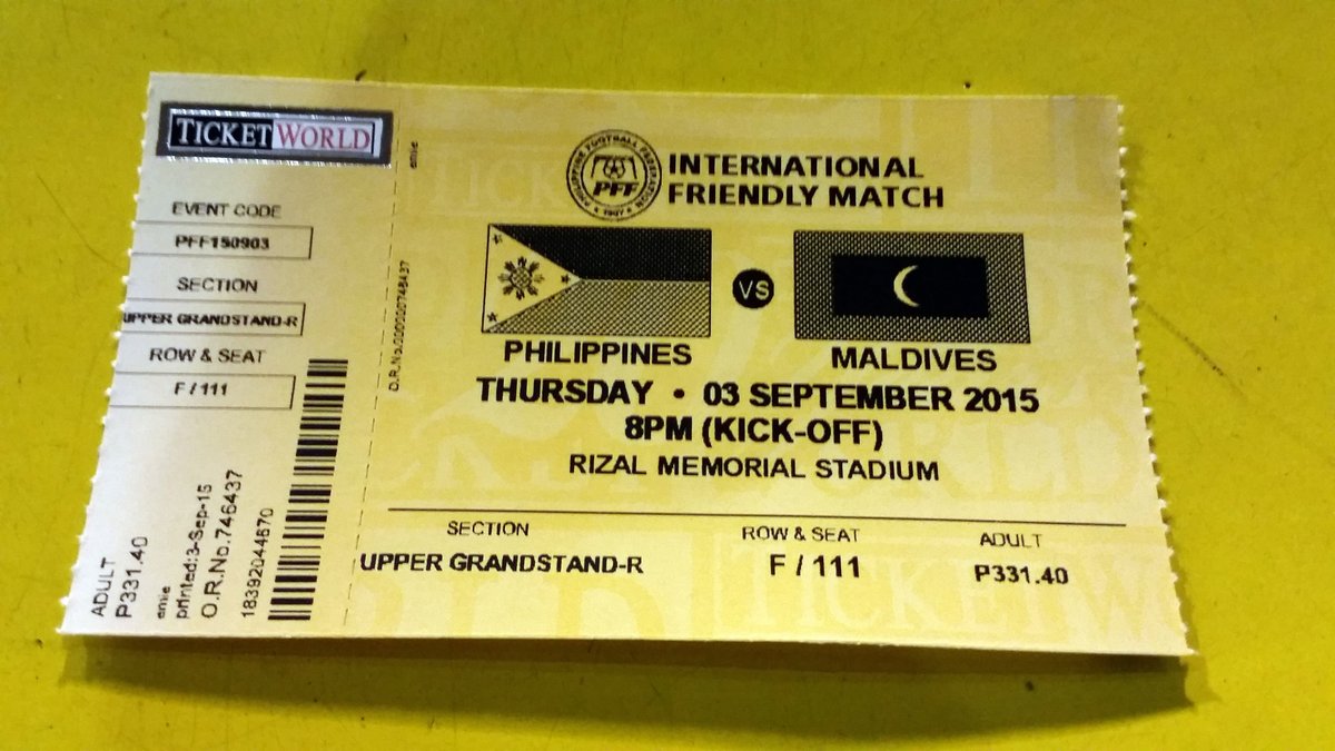 Upper grandstand ticket for Azkals versus Maldives football match