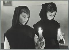 Christmas celebration in the monastic school of the Benedictine Abbey of Saint Andrew in Lophem, near Bruges, Belgium, 1935