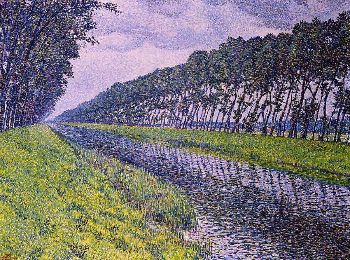 The canal in Flanders on a gloomy day, 1894 painting by Théo van Rysselberghe