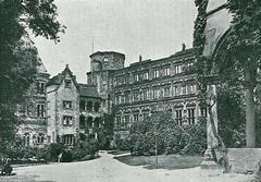 Historical view of Heidelberg city in 1895 with its old buildings and landscape
