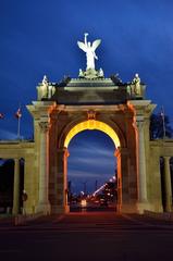 Princes' Gates entrance at Toronto Exhibition Place with large arch and decorative sculptures under a clear blue sky