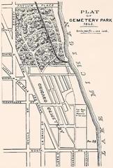 Historical map titled PLAT OF CEMETERY PARK 1863 showing area of Lincoln Park, Chicago