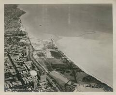 Aerial black and white view of Chicago city, Brompton and Lincoln Park around 1925