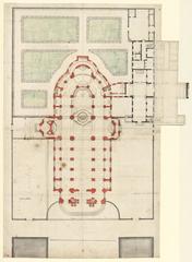 18th century architectural drawing of the central high altar for Saint-Louis Cathedral in Versailles, France