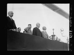 Dr. Weizmann, Mr. Dizingoff and the High Commissioner at the opening ceremony during the 1936 Palestine disturbances in Tel Aviv