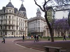 Buenos Aires cityscape with colorful buildings and blue sky