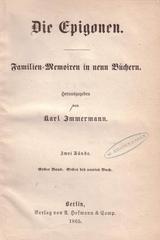 First inside page of the book Die Epigonen showing text layout and title