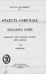 Frontispiece of Statuti comunali di Villanova d'Asti by Pietro Savio, 1934