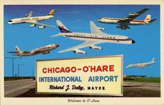 Chicago O'Hare International Airport aerial view with terminal buildings and runways