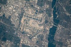 Aerial view of O'Hare International Airport in Chicago, Illinois from the International Space Station