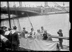 Alain Gerbault, Marie-Eugène Debeney, Georges Leygues and Louis Violette on the Firecrest at Pont Alexandre III Paris in 1929