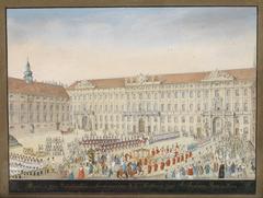 Historical painting of Corpus Christi procession by Carl Schütz from 1792