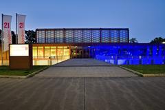 Modern architecture of Belvedere 21 museum in Vienna with clear blue sky