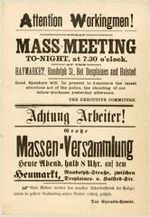 Bilingual English-German flier for 1886 Chicago workers rally