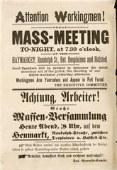 Bilingual English-German flier for a Chicago worker strike rally in 1886