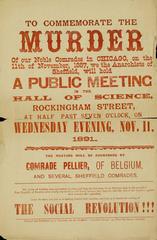 1891 Sheffield anarchist public meeting leaflet commemorating Haymarket Martyrs