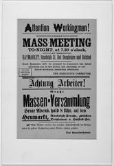 Pamphlet calling for a strike at the McCormick Reaper Works on Haymarket Square in Chicago, printed in English and German