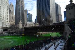 Chicago River dyed green for Saint Patrick's Day in Chicago, Illinois, USA