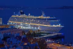 Crystal Serenity luxury cruise ship docked in Quebec City harbor, Canada