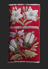 Huron-Wendat birch bark cigar case with moose hair, wool, and cotton embroidery, Wendake Quebec 1864