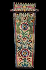Traditional Iroquois Mohawk Kanien’kehá:ka 19th century wooden cradleboard decorated with floral and bird motifs
