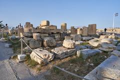 Ruins of the Temple of Rome and Augustus in Athens under a clear blue sky