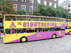Yellow trip bus on the road with passenger windows and side mirrors
