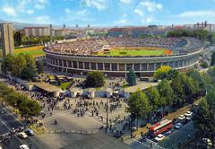 Vintage aerial view of Stadio Comunale in Turin in the 1960s