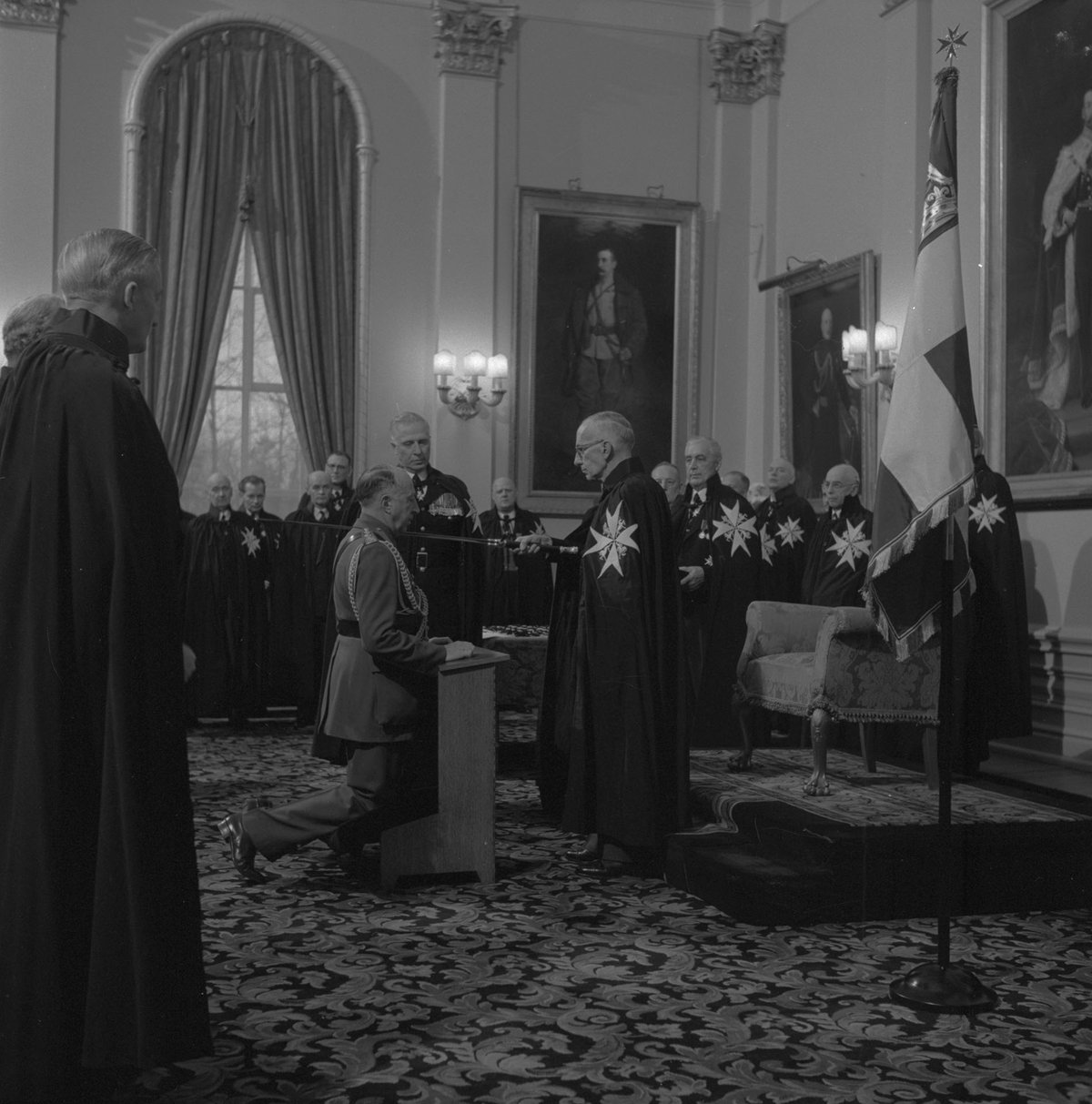 Investiture ceremony of General H. D. G. Crerar as Knight of the Order of St. John of Jerusalem at Government House