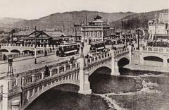 Historic Gion Shijo Station in Kyoto from 1915-1916 showing early 20th century architecture and street scene
