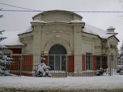 Likhobory station building entrance with signage in Koptevo, Moscow