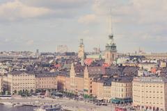 City skyline with buildings and church in Scandinavia