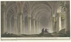 Interior view of the Basilica Cistern (Yerebatan Sarayı) underground palace in Constantinople, 1814 watercolor drawing by Michel François Preaulx