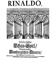 Title page of George Frederick Handel's Rinaldo Hamburg 1715 with woodcut of Basilica Cistern Constantinople