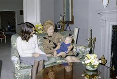 Margaret Sinclair, Pat Nixon, and Justin Trudeau posing together in Ottawa in 1972