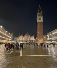 Piazza San Marco in Venice at night during December 2022