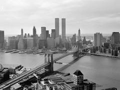 Brooklyn Bridge view looking west towards Manhattan skyline
