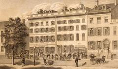 Historic drawing of the American Hotel and Philip Hone's residence on Broadway, Manhattan