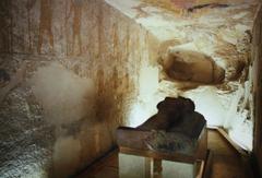 Interior view of KV15 Tomb of Seti II with ancient Egyptian hieroglyphs on walls