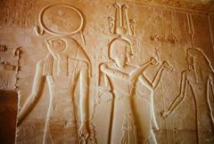 Interior view of KV15 Tomb of Seti II with detailed ancient Egyptian wall paintings and hieroglyphs