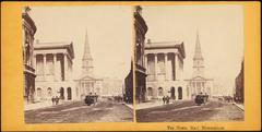 Group of 6 early stereograph views of Birmingham, England showing historical cityscapes