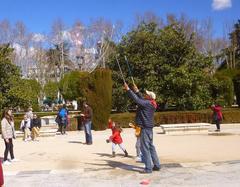 Soap bubble artist performing in Plaza de Oriente, Madrid