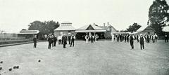 Parramatta Bowling Club 1911 with Macquarie St Gatehouse in background