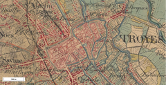 Historical map of Troyes and surroundings at 1:80000 scale from 1820-1866