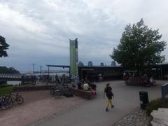 Helsinki zoo main entrance and ticket sales booth with bridge on Mustikkamaa island