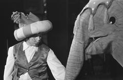 Circus Elleboog performance inside the new De La Mar Theater, black and white photo from 1966