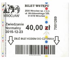Wrocław Zoo ticket from 2015