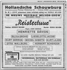 Herbert Nelson Reislectuur advertisement in Joodsche Weekblad October 1941