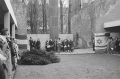 Commemoration of Jewish war victims at the former Hollandse Schouwburg in Amsterdam on April 20, 1982